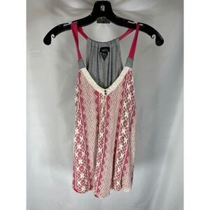 Rue21 Womens Pink Gray Floral Lace Overlay Tank Top Racerback Size Medium